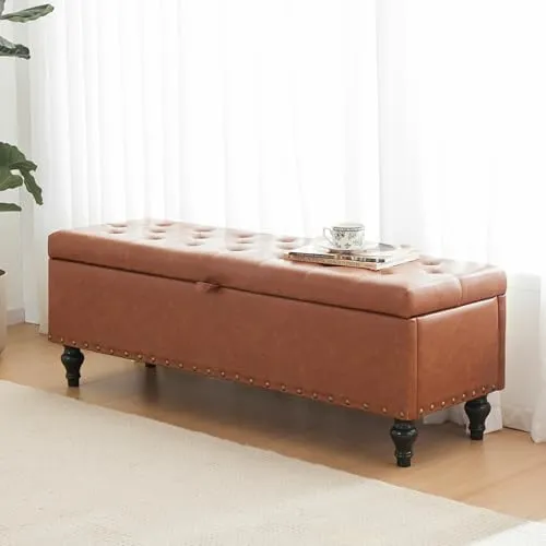 Mangodan Tufted Storage Ottoman 43" — Caramel