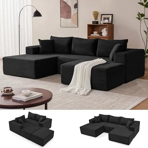 Mangodan Cloud Sectional 110" U-Shape — Black, left chaise