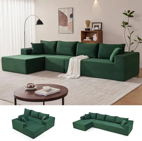 Mangodan Cloud Sectional 140" L-Shape — Green, left chaise