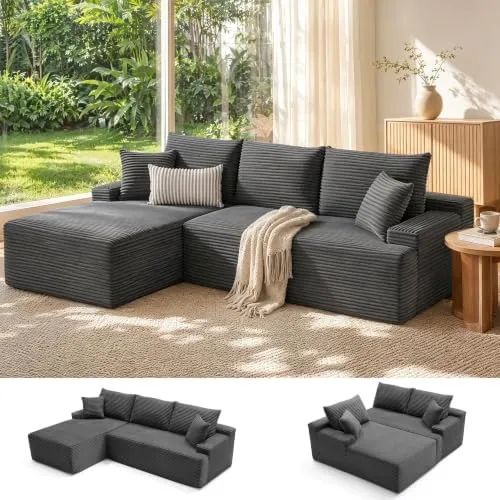 Mangodan Cloud Sectional 92" L-Shape Chaise Sofa — Dark Grey, left chaise