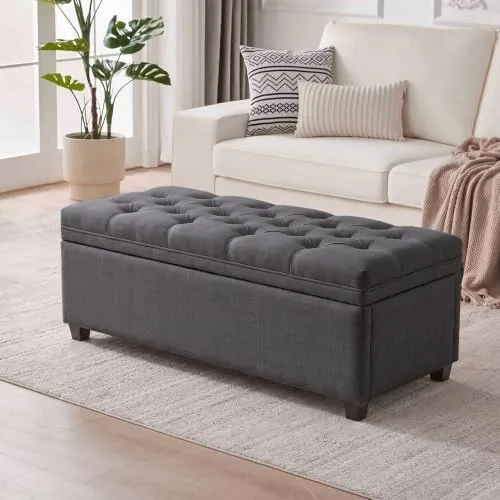 Mangodan Tufted Storage Ottoman 43" — Dark Grey