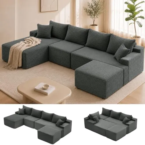 Mangodan Boneless Couch 118" U-Shape — Grey, left chaise
