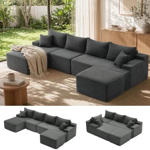 Mangodan Cloud Sectional 118" U-Shape — Dark Grey, left chaise