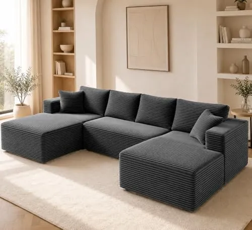 Mangodan Boneless Couch 135" Double-Chaise U — Grey